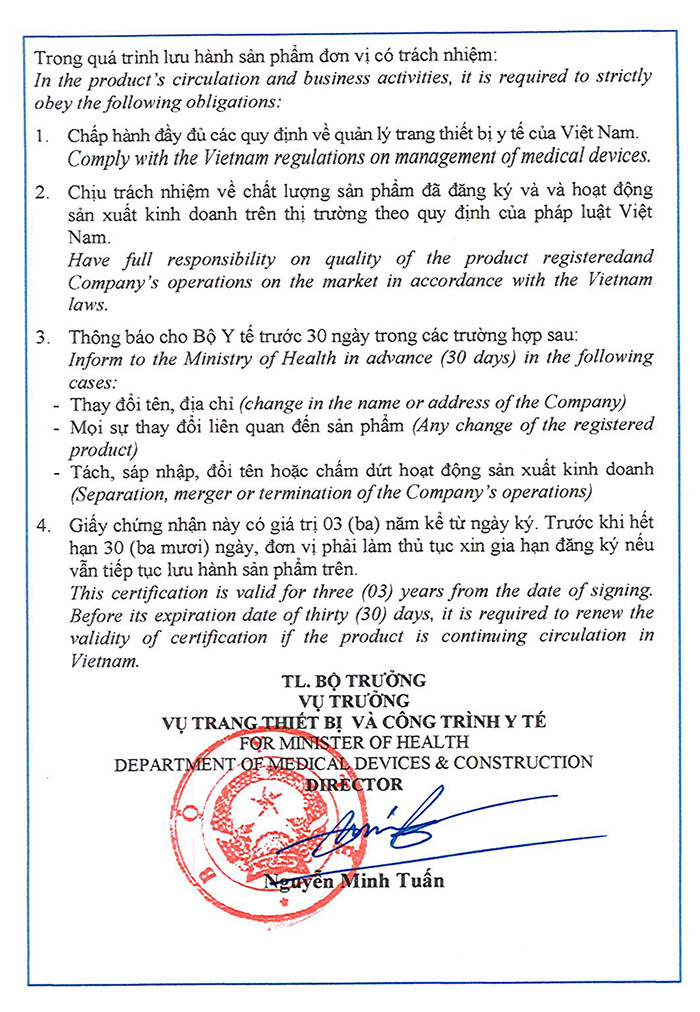 Giấy chứng nhận đăng ký lưu hành sản phẩm trang thiết bị y tế sản xuất tại Việt Nam
